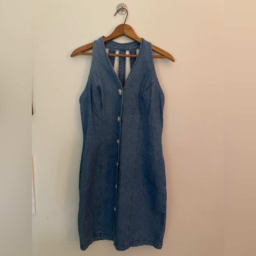 80s vintage denim dress with pearl buttons, Arrested by Jonathan Martini
